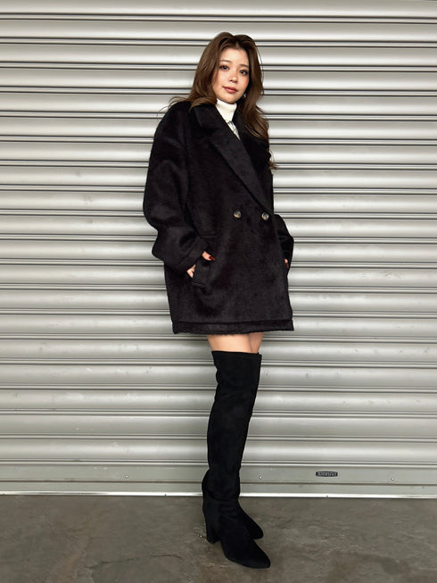 シャギーダブルミドル丈コート